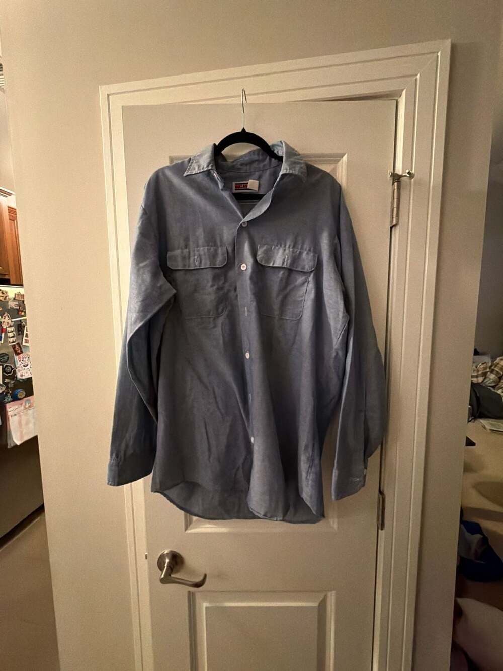 Vintage Big Mac Chambray Work Shirt Blue Hot Air Balloon Embroidered Back
